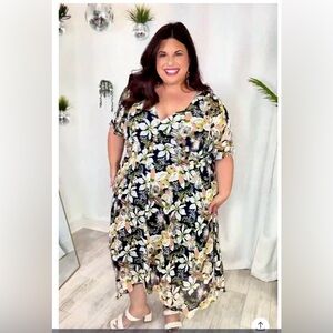 Plus Floral Print Midi Dress